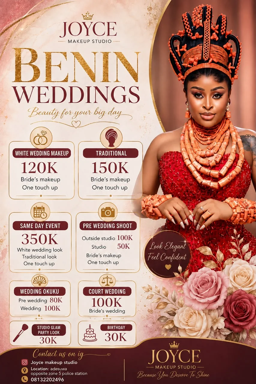 Joyce Makeup Studio Benin Weddings service guide